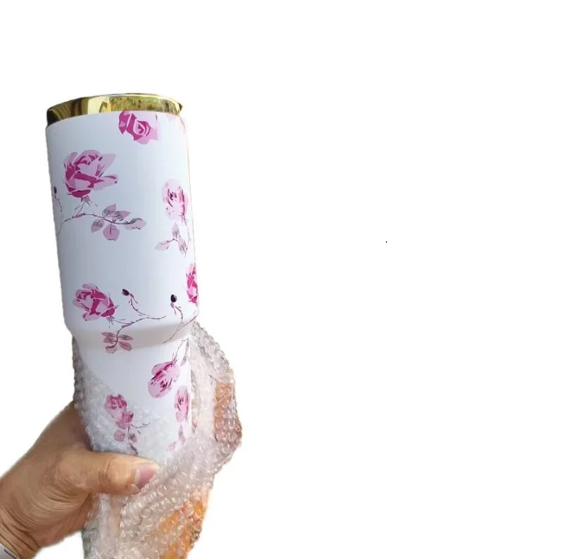 Flowers designs 40oz  water mug cups with straw designer 40 oz  straw cup tumbler
