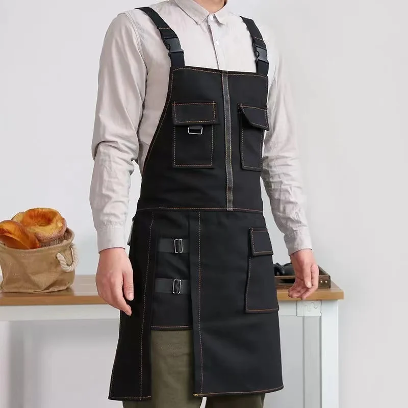 Logo Embroidered Apron Cowboy Men Women Restaurant Flower Work Barista Milk Coffee Barber Shop Chef Beauty Nails Studios Uniform