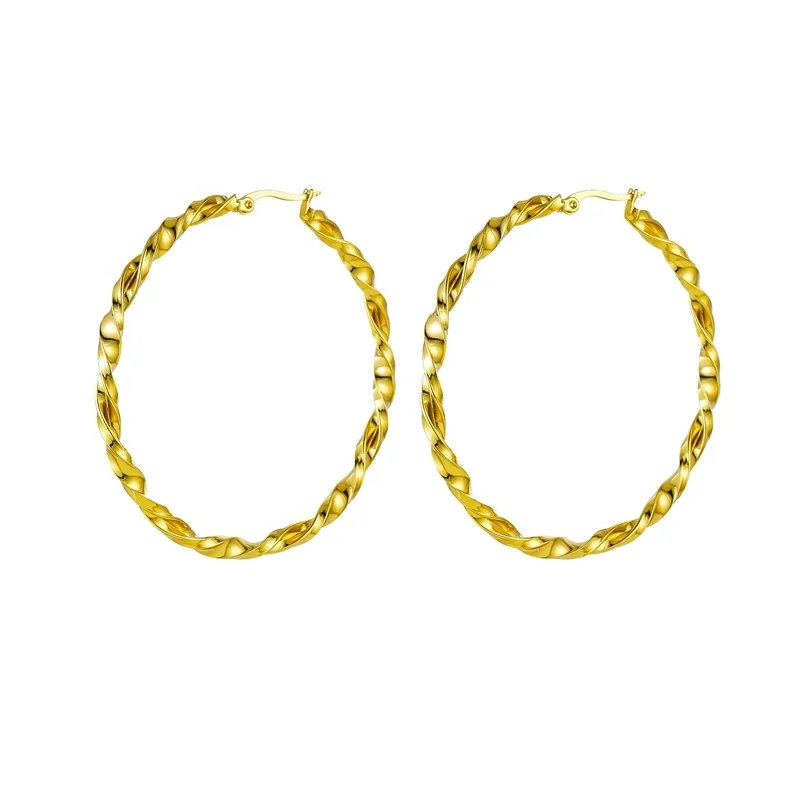 Wholesale Custom Trendy Big Earrings Fashion Jewelry 18K Gold Plated Stainless Steel Simple Large Oval Hoop Earrings For Women
