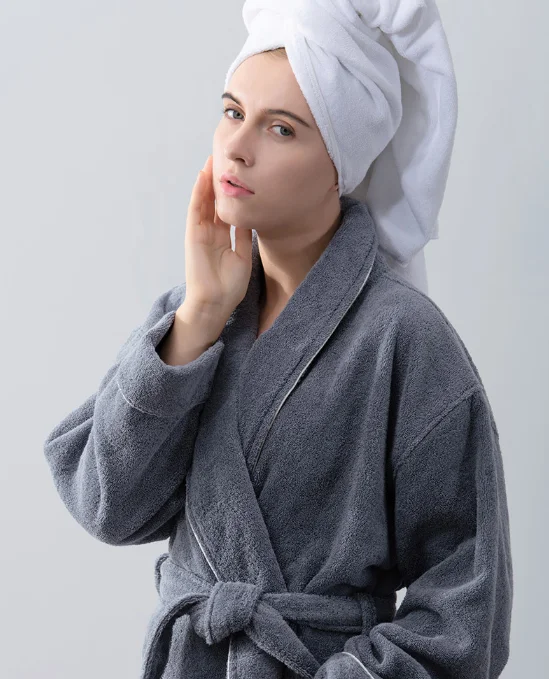 Cheap wholesale 100% cotton grey terry couple bathrobe set