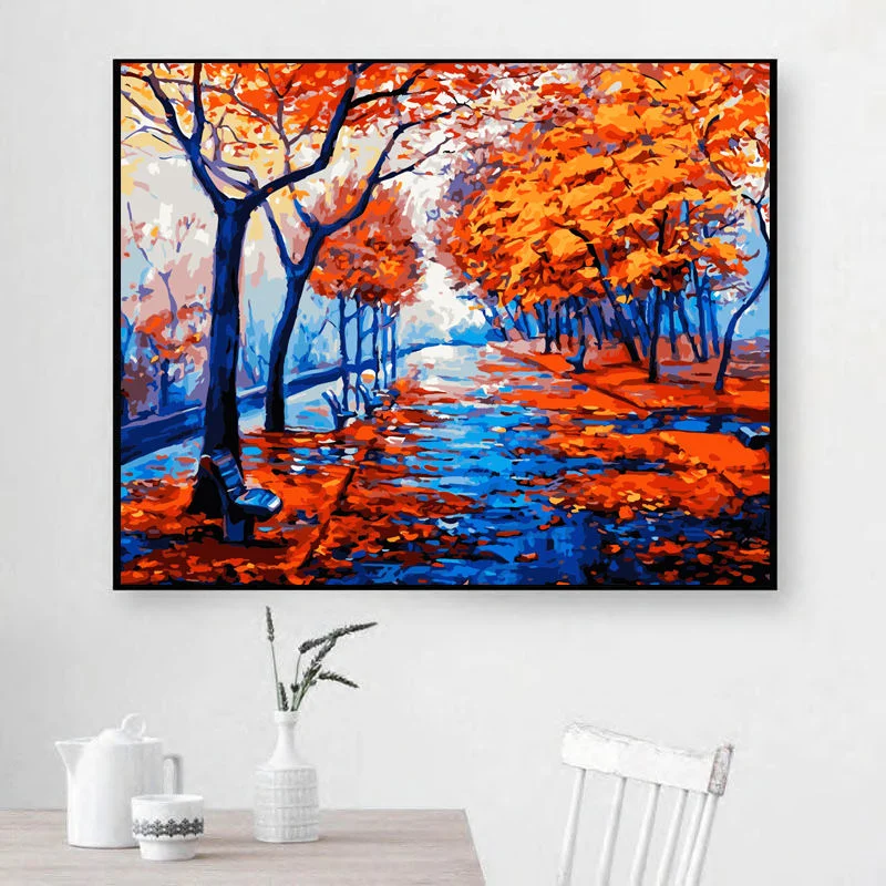 Wholesale Diy Painting by Numbers Modern Red Maple Leaf landscape Paint by Numbers kit for Home Decor Gifts
