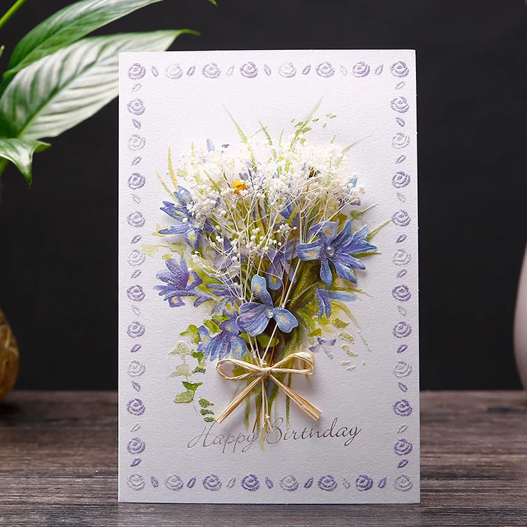 Elegant Greeting Flower Card Vintage Frames Floral Holiday Gift Dried Flower Card And Envelope Set