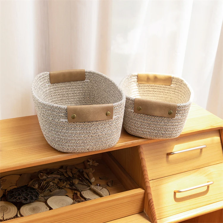 Foldable large white natural cotton rope laundry baskets for storage baby organizers storage woven basket