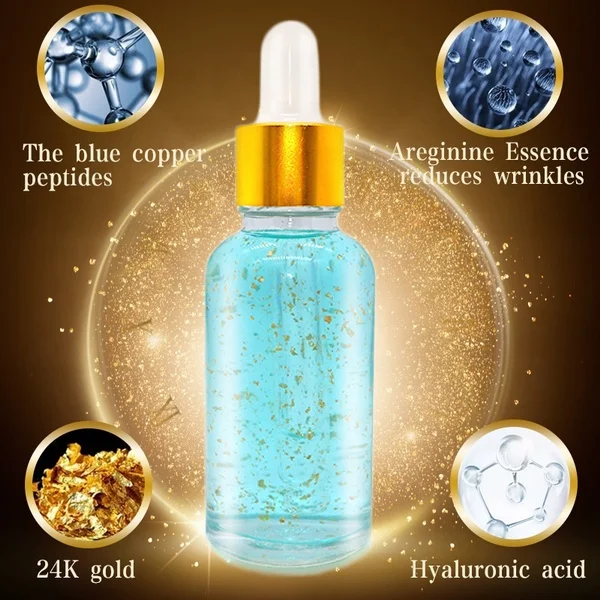 OEM ODM Skin Care Private label Anti-Aging Lifting Firming Whitening 24K Gold Foil Blue Copper Peptide Serum