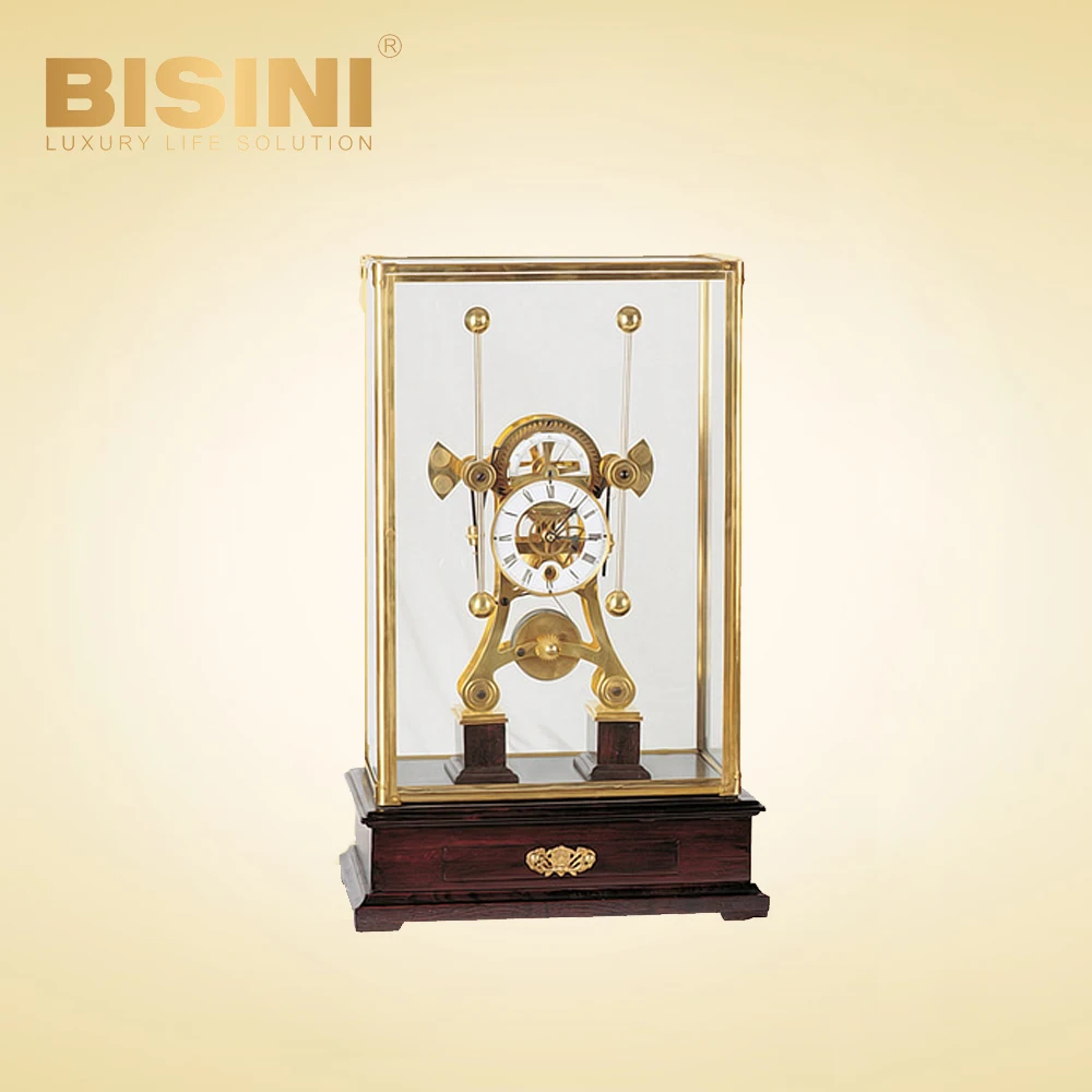 High grade luxury retro Mahogany Shell pressure lion ball clock Mechanical Exquisite Glass cover Desk Clock