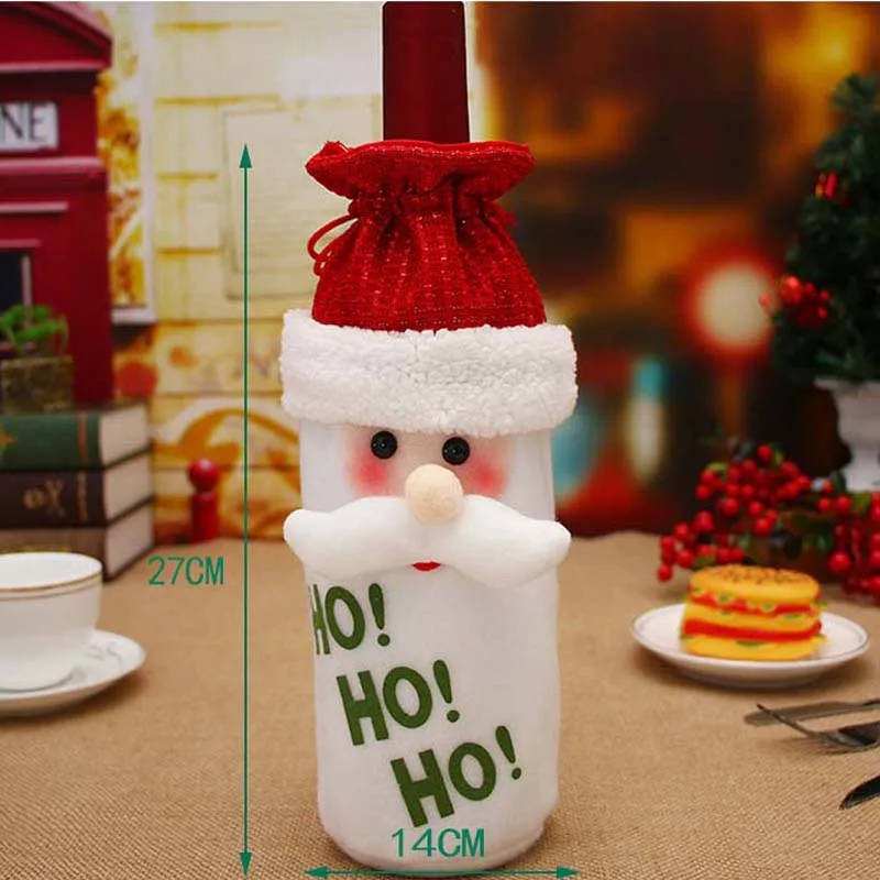 Christmas Decorations Home Decor Drawstring Santa Sack Noel Cute Reindeer Snowman Flannelette Wine Bottle Cover for Christmas