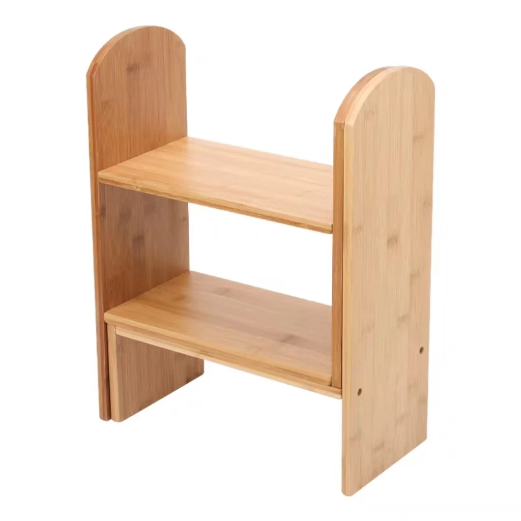 2-Shelf Bookshelf,Retro Wood Storage Rack for CDs/Movies/Books,Anti-Fall Utility Organizer Shelves for Living Room,Bedroom