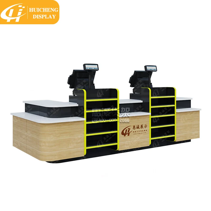 Chain shop frond desk standing wooden counter table boutique cashier counter