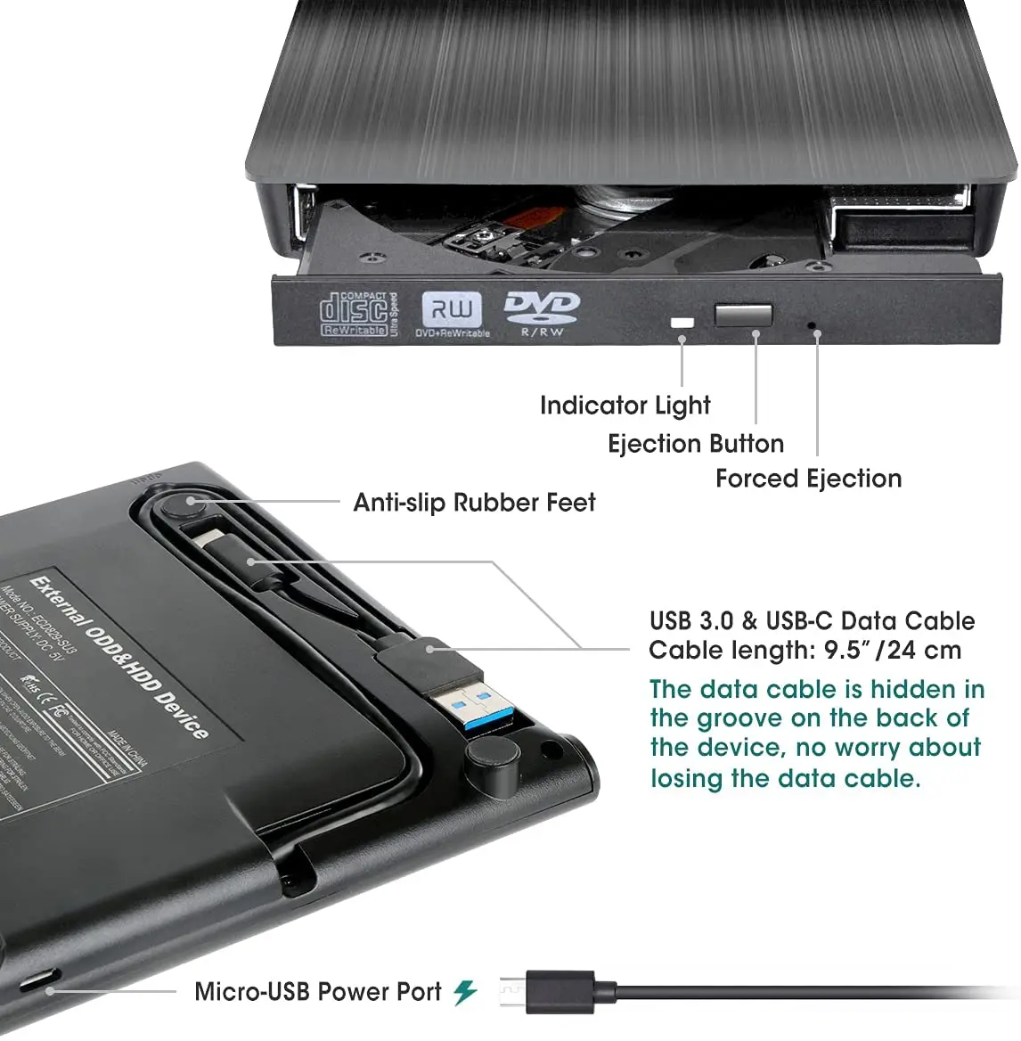 EDD08 USB 3 0 & Type C DVD-привод CD-горелка-бесплатный высокоскоростной считыватель для чтения и записи внешнего