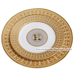 LK20191109-69 11inch customized printing pattern porcelain plates banquet table ceramic round plates