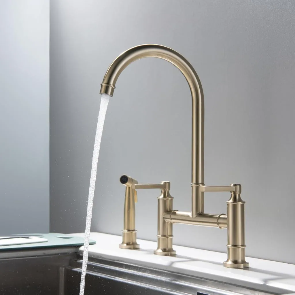 solid brass or copper kitchen &basin bridge faucet with side sprayer unlacqured brass faucet