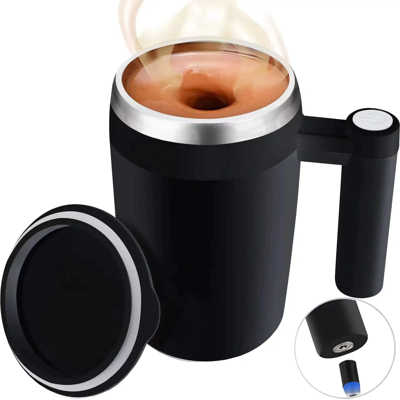Magnetic Charging Stainless Steel Electric Stirring Coffee Cup With Lid Water leaking Proof Mixing Office Water Bottle