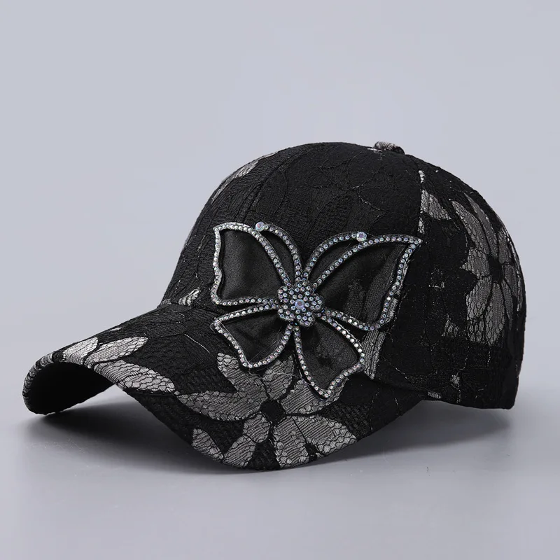 Custom Design Summer Lace Thin All The Cap Women Breathable Sun Rhinestone Butterfly Street Fashion Baseball Cap