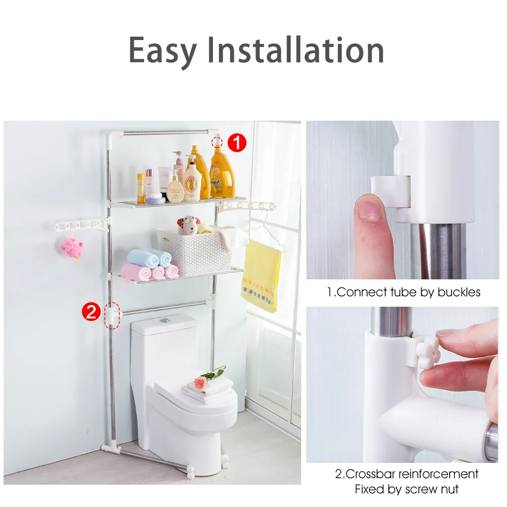 Shanghai Manufacture Metal 2 Layers Sundries Storage Over Toilet Rack Bathroom Organizer Washroom Rack Space Saver