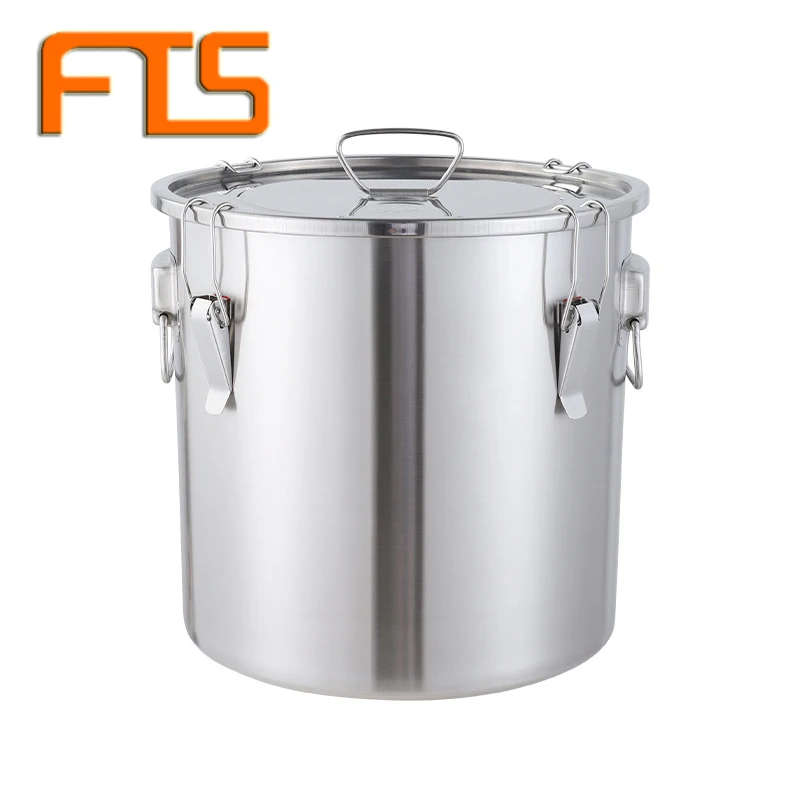 FTS Metal Stainless Steel Oil Barrel Water Rice Food Grade Insulation Buckets Wholesale Lid Soup Bucket