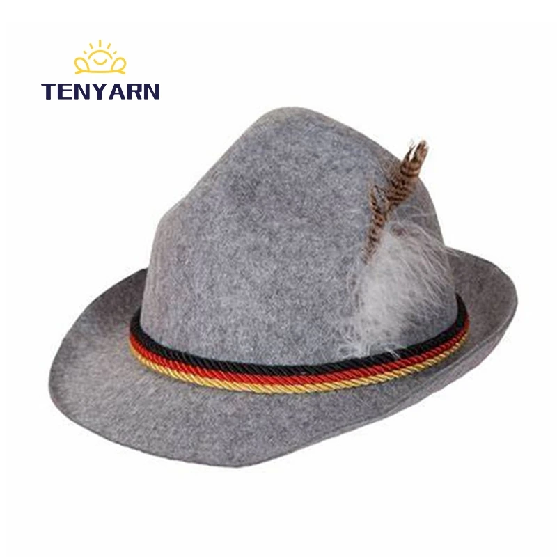 Tenyarn 2023 Feather Decorative Fedora Custom Wool Felt German Oktoberfest Hat China Wholesale
