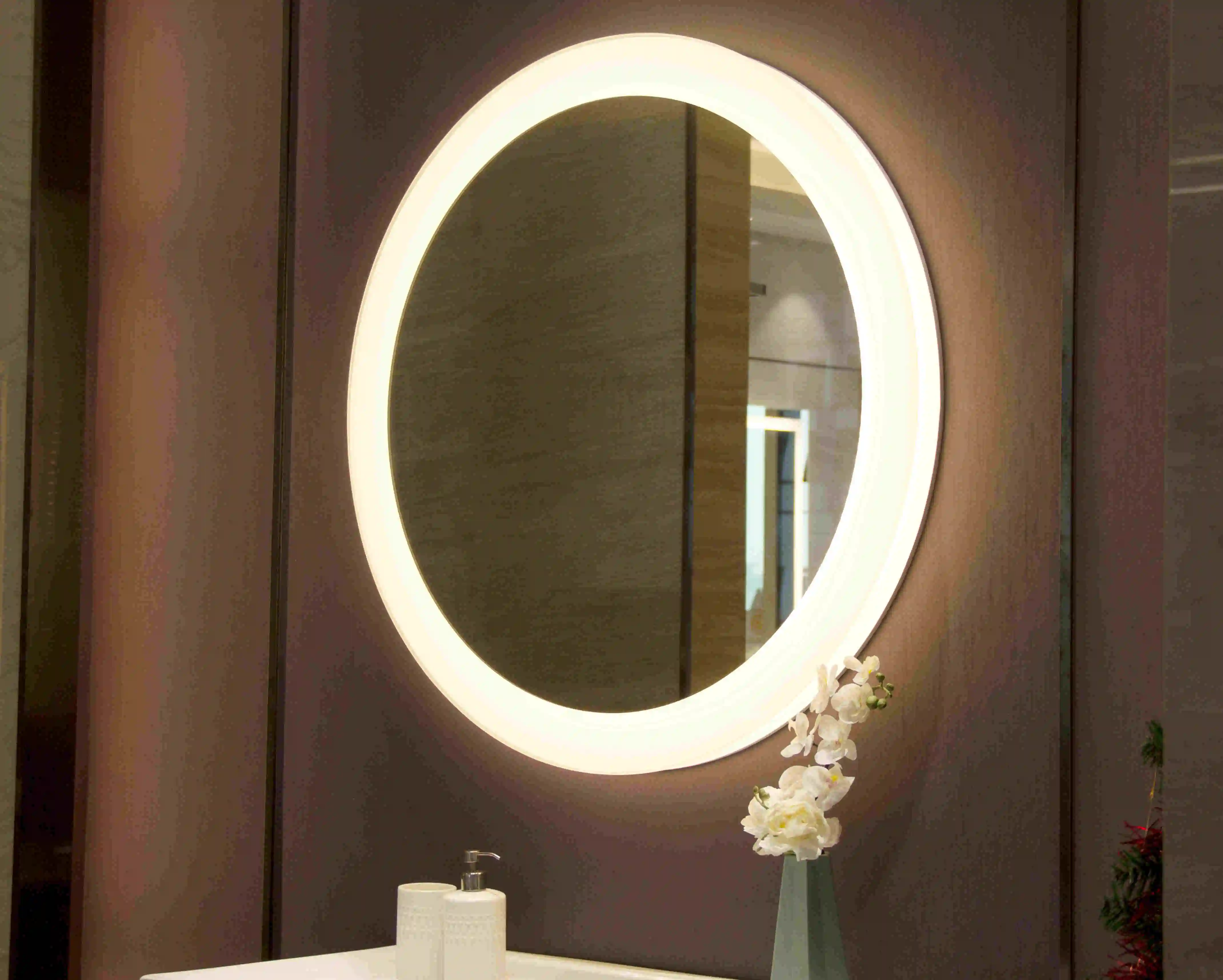 Bathroom luxury	led smart touch screen defogger light mirror bath illuminated	with frameless and time display shower make up