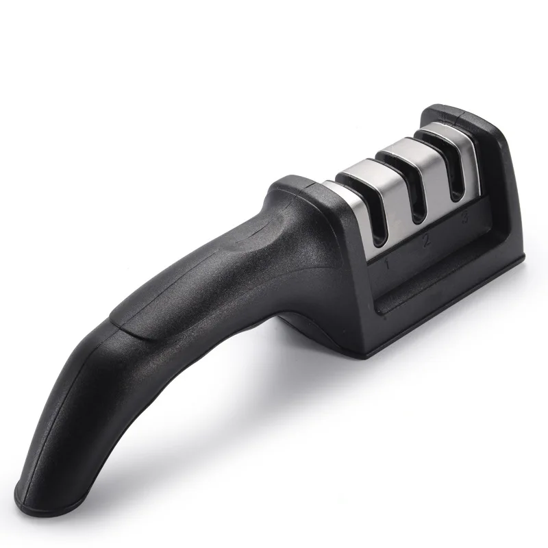 RAYSHINE kitchen professional 3 stages portable handheld self sharpener knife tumbler rolling steel knife sharpener