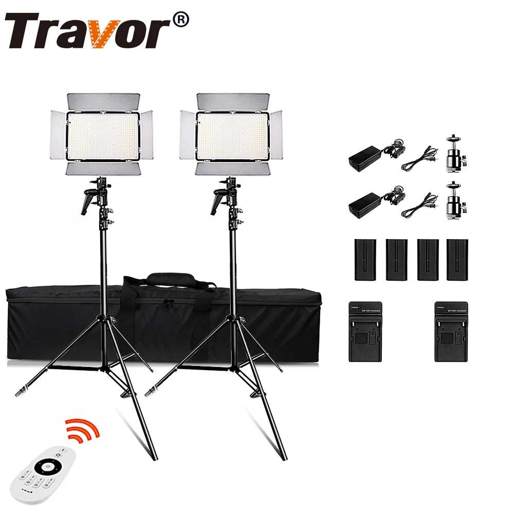 Travor TL-600AS 2 комплекта 2,4G пульт дистанционного управления 600 шт. 25 Вт Затемняющая пленка освещение для фотосъемки заполняющая Светодиодная панель для видеосъемки комплект освещения