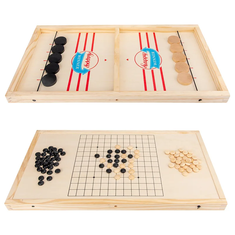 Classic parent child interactive board game battle wooden toy fun 2 in 1 bouncing chess gobang catapult touch chess game