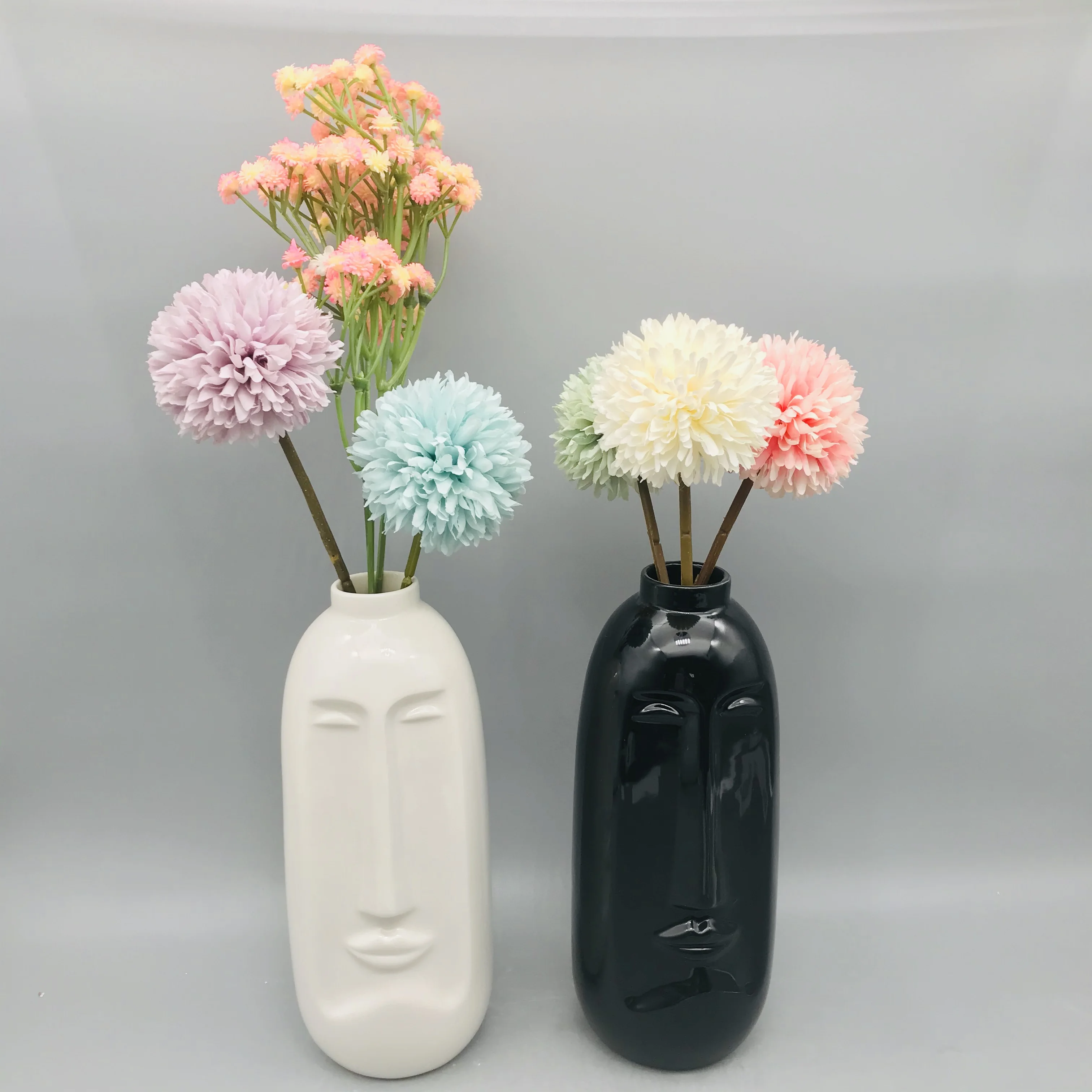 Long face shape white and black ceramic & porcelain flower vases