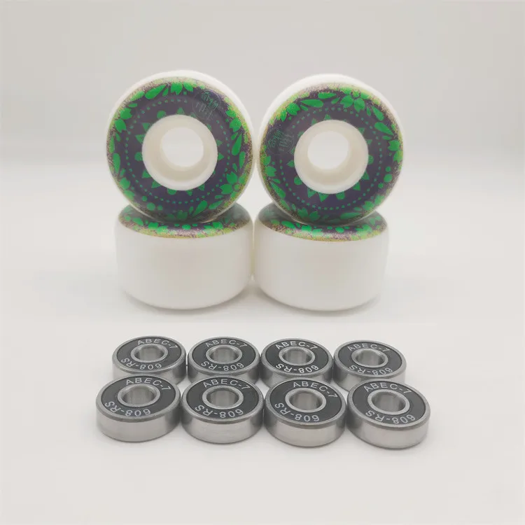 Custom Logo Printed 54*33mm White Skateboard Wheels with Assembled Chrome Steel Bearing