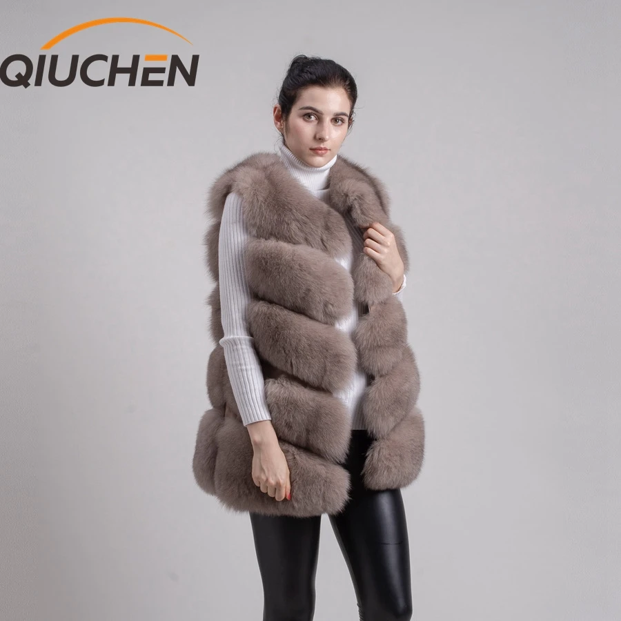 Женский меховой жилет QIUCHEN QC8006 из натурального Лисьего меха Высококачественная модная модель оптовая продажа