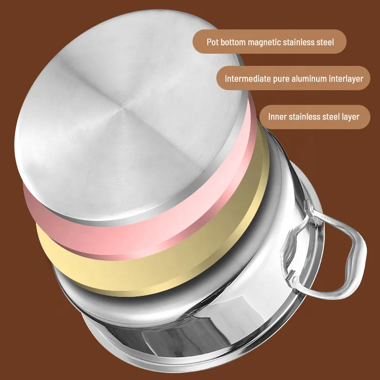 New Arrival Kitchen 28cm Tri-Ply Hotpot Cookware Cooking Soup Stock Pot Induction 304 Stainless Steel Hot Pot