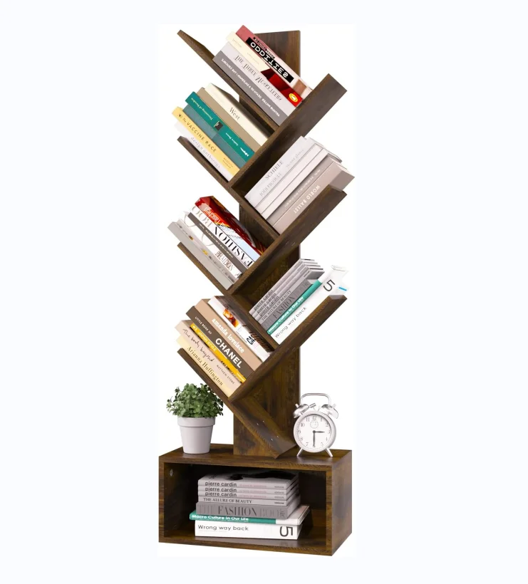 Tree Bookshelf - 6 Shelf Retro Floor Standing Bookcase, Tall Wood Book Storage Rackes for Bedroom, Living Room, Home Office