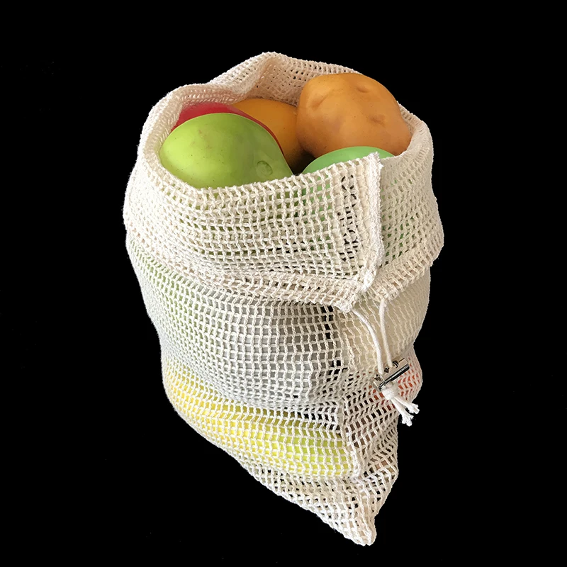 High Quality Cotton Mesh Pouches Drawstring With Label Bulk Cotton Net Bags