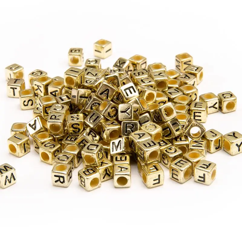 6X6mm Алфавит A-Z куб золотые акриловые бусины с буквами браслет ювелирных изделий Аксессуары сердце, сделай сам, 8063 #