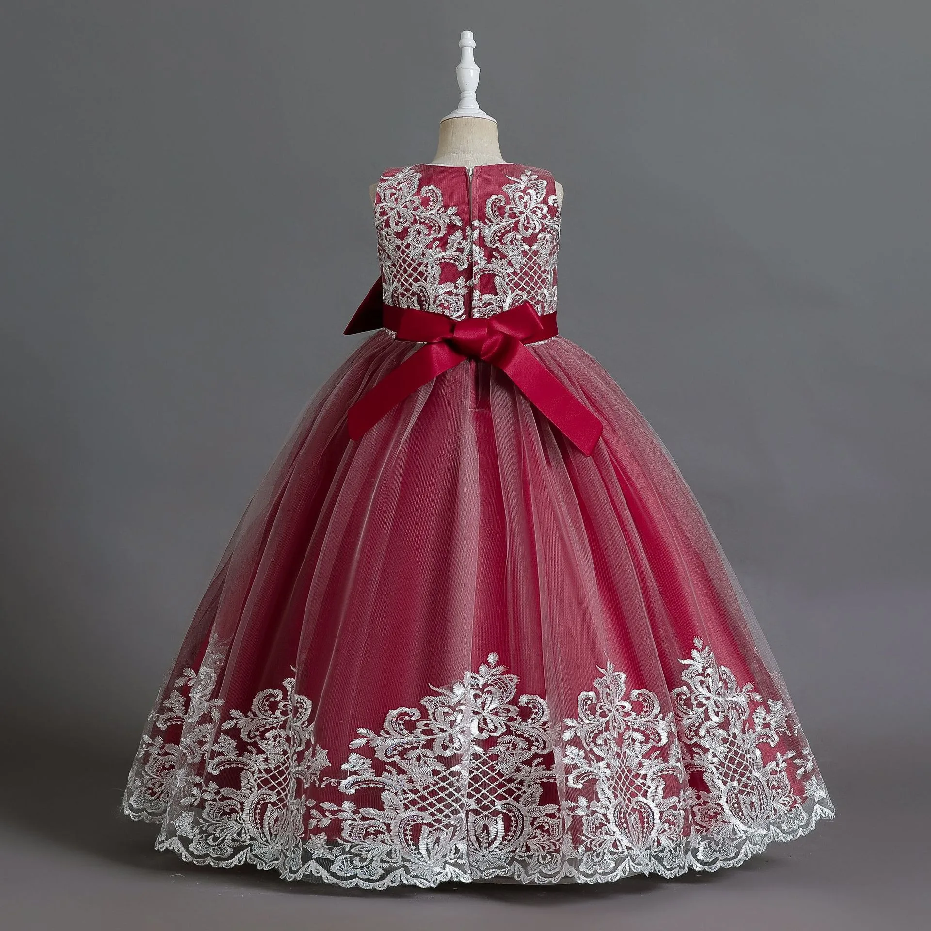 Flower Girls Wedding Dress Children Piano Performance White Princess Gown Birthday Kids Evening Party Skirt C0104