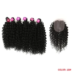 Гладкий Оптовая Продажа африканские Курчавые Кудрявые волосы для наращивания на заколке, длина 16-20 дюймов Синтетические волосы пучки синтетические волосы на кружеве с закрытием волна волос для женщин