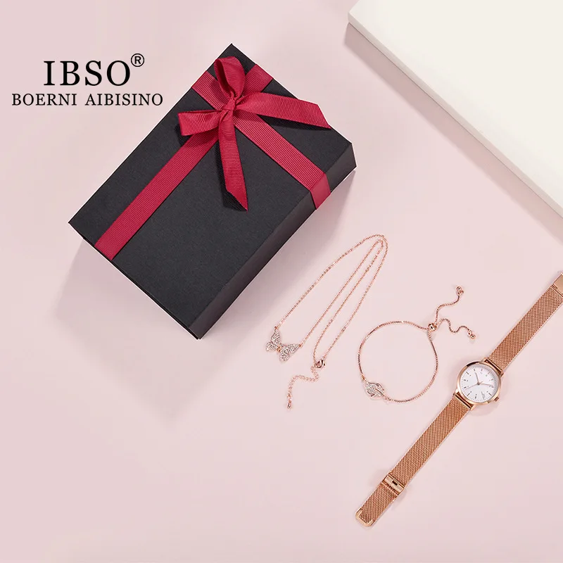 IBSO 2021 high quality made in prc ladies quartz watch stylish Mesh band water resistant latest all type Casual watch kit