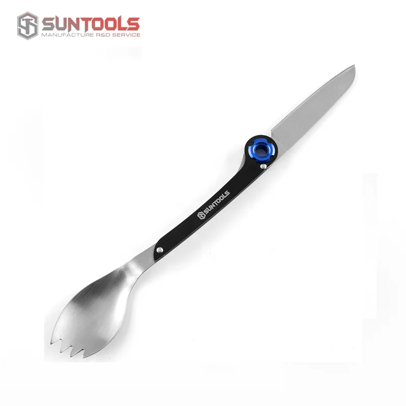 Stainless Steel Outdoor Camping Multifunctional Spork foldable knife spoon and fork Travel Cutlery Set