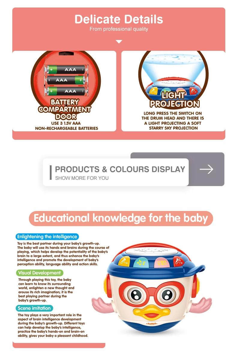 2022 Hot Selling Funny Multifunction Educational Children Play Music Instrument Toy Hand Drum  Toy