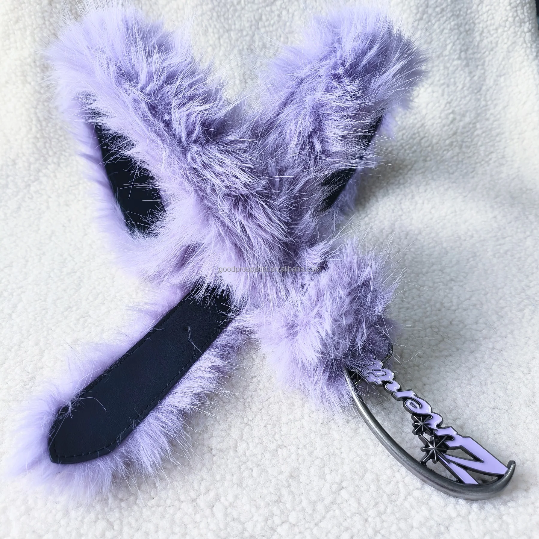 Fashion new design belt artificial purple fur with black full grain Leather zinc alloy custom buckle for men women