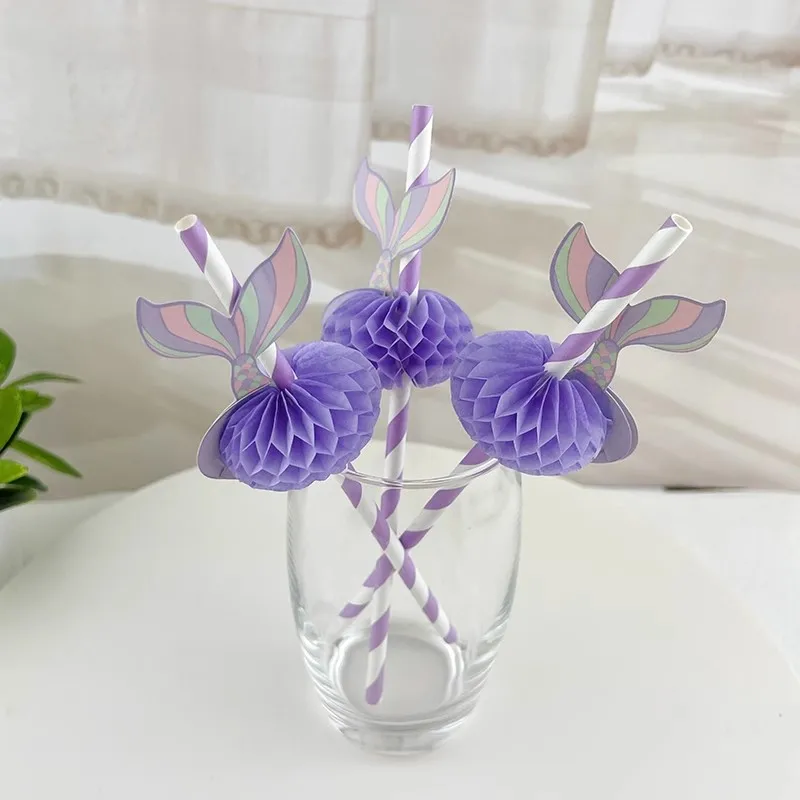 Christmas Tree Attached Green Paper Drinking Straws Biodegradable Holiday Straw