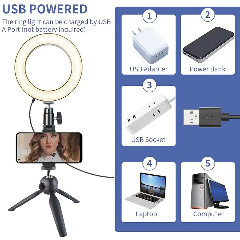 Hot sale 6inch Photographic Studio Video Lighting Vlog Kit Selfie Led ring light and collar clip microphone for YouTube Tik Tok