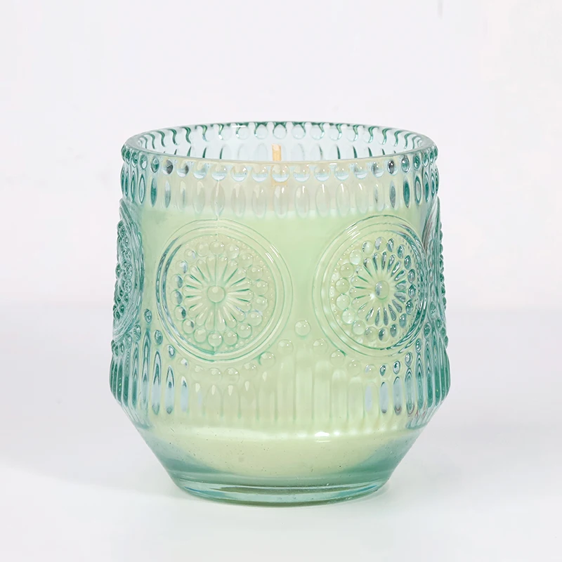Sunflower pattern glassware for candles embossed fancy glassware scented candle heronsbill colored glassware