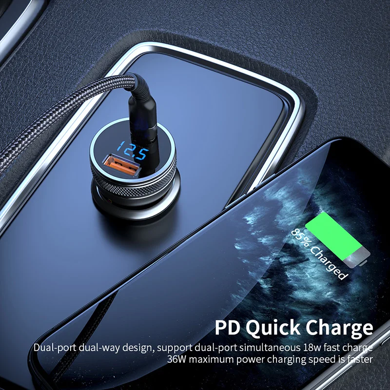 The New 36W PD Car Charger with QC 3.0 Digital Display usb portable charger Fast Charging Ibd New Arrival 58w 3 Ports