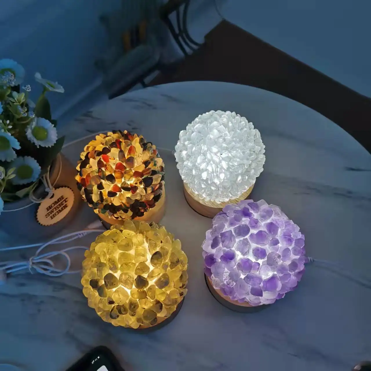 High Quality Natural Stone Crystal Table Lamp Fluorite Lamp For Christmas Decorations