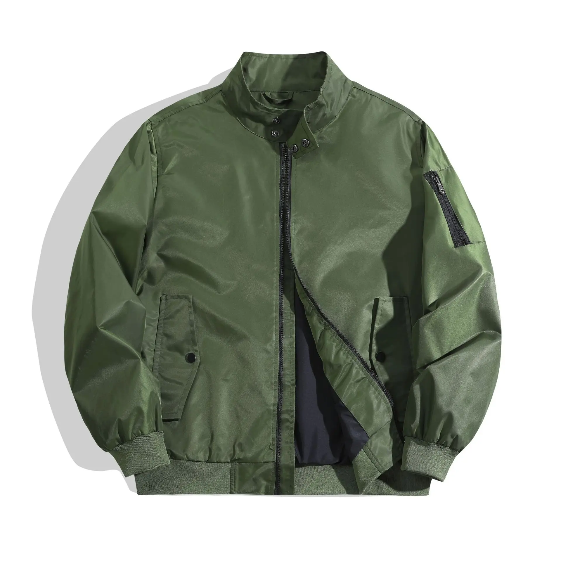 Aoyema OEM Wholesale Spring Autumn Stand Collar satin Bomber varsity jackets Wholesale streetwear Jacket Baseball Zip-up Coats