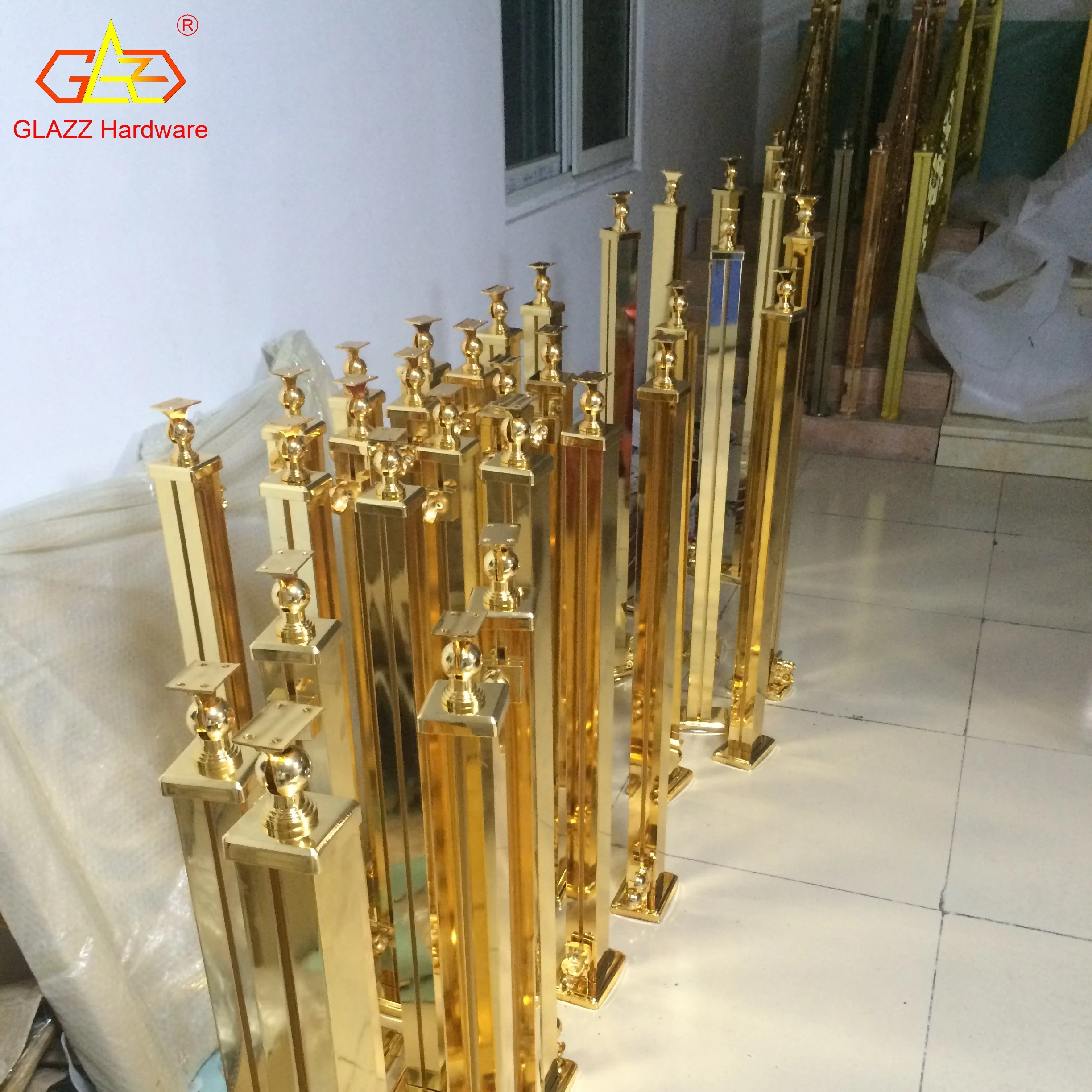 Customized Indoor Staircase Handrail Brass Balustrade Metal Stairs Railing Brass handrail