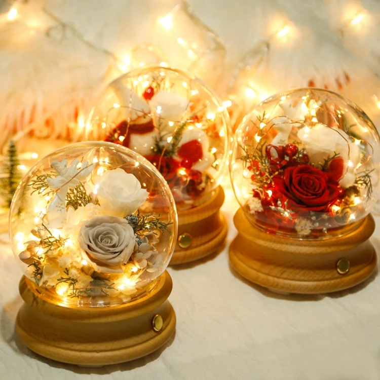 Flower Eternal Christmas Gift Bluetooth Speaker For Girlfriend Glass Ball Preserved Flower