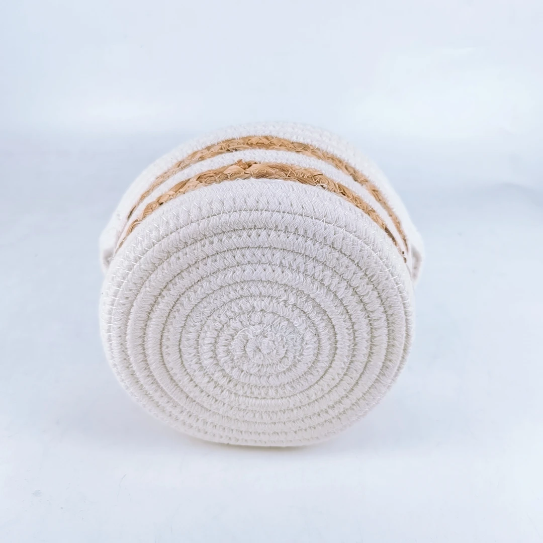 Nature White Rope Fabric Coiled Rope Small Knit Basket Trays Small Shallow Woven Baskets