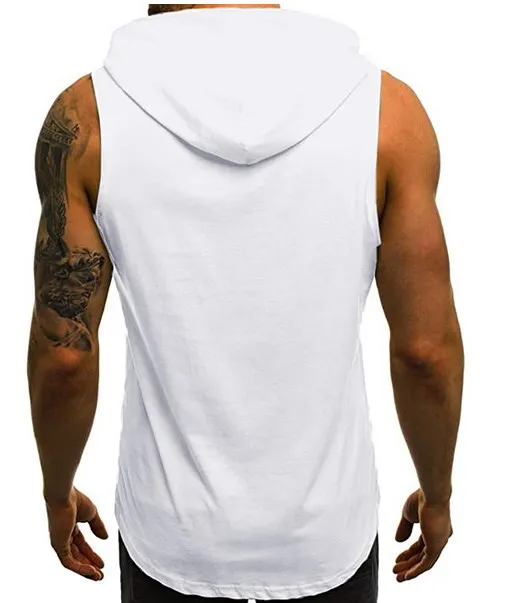 summer mens tank top gym wear with hoodie  printed logo  no sleeve casual plain hoodies tank top