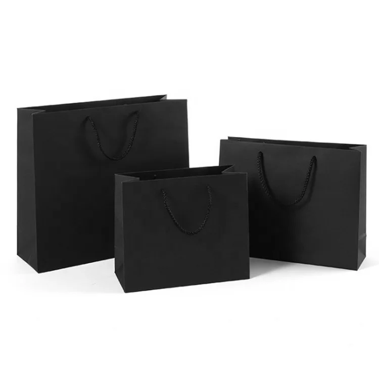 
Retail Custom Logo Clothing Packaging Black Paper Shopping Bag Cosmetic Gift Paper Bag 