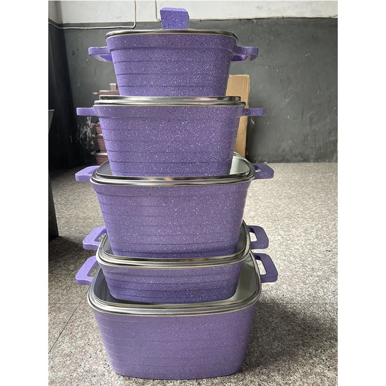 2021 cookware set 14 Pcs granit marble coating die casting non-sitck carsseroles and utensils kitchenware set cook pots