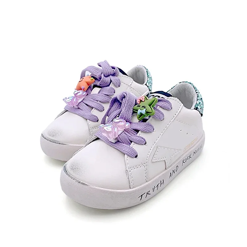 Fashion Comfortable Casual Shoes For Baby Girls Rubber Sole Kids Custom White Sports Shoes Star Brand Leather Children Sneakers